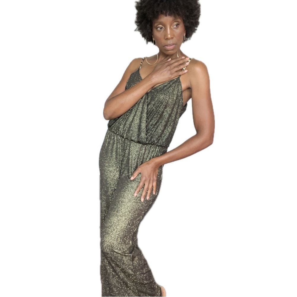 SHIMMERING GOLD & BLACK JUMPSUIT BY THALIA SODI, SIZE: MEDIUM
